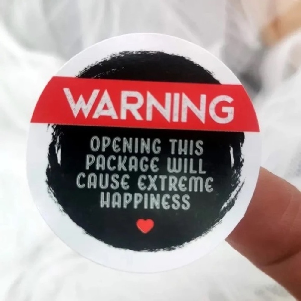 NEW - Warning Extreme Happiness / Black‎ & Red / 1.5” / 120 Stickers